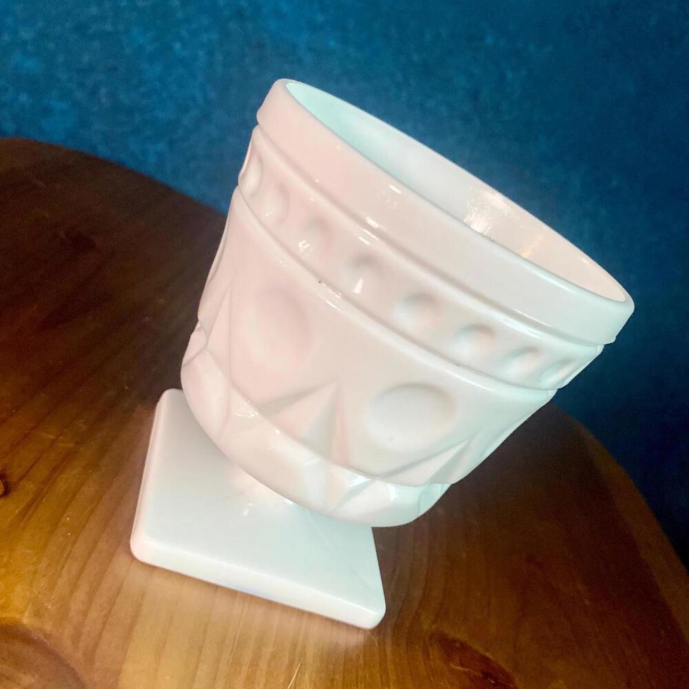 Vintage Milk Glass Geometric Design Pedestal Dish